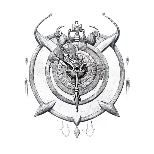  Poseidon trident and Horus eye in the shape of an Romanian pauldron as a sleeve  tattoo design idea