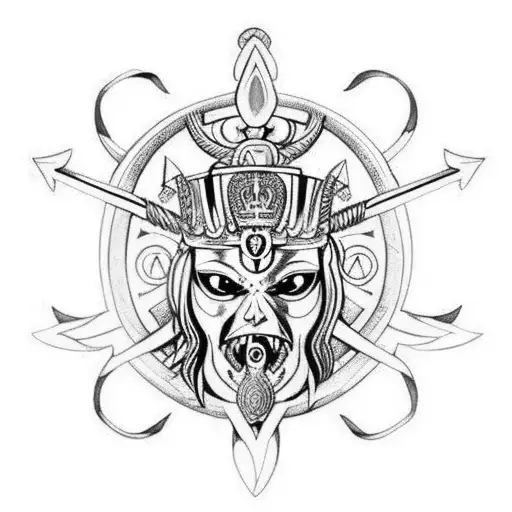  Poseidon trident and Horus eye in the shape of an Romanian pauldron as a sleeve  tattoo design idea