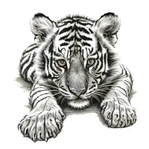 tiger cub laying down with paw swiping up tattoo design idea