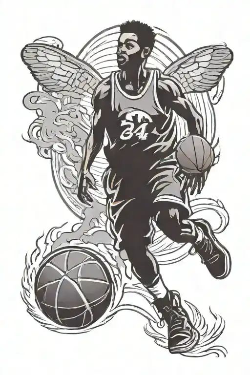 basketball theme, "chosen 1" at top, hand holding a ball at the middle, silhouette of a kid holding a ball at the bottom tattoo design idea