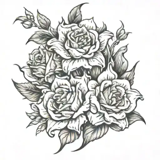 flames surrounding flowers blooming arm sleeve tattoo design idea
