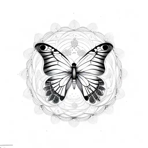  long mandala underneath a butterfly  tattoo design idea
