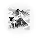 Volcano with the numbers 312 and two dogs dancing on top tattoo design idea