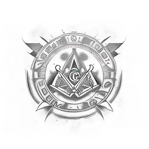 Trash polka style shoulder masonic  tattoo where is antique weighting scale and right angel ruler tool tattoo design idea