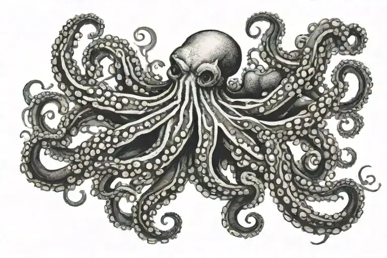octopus with kale and a huge fish swarm  tattoo design idea