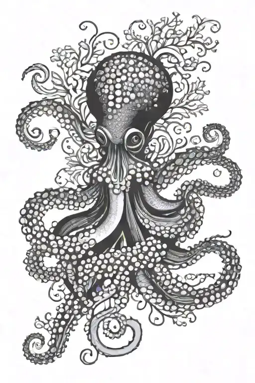 octopus with kale and a huge fish swarm  tattoo design idea