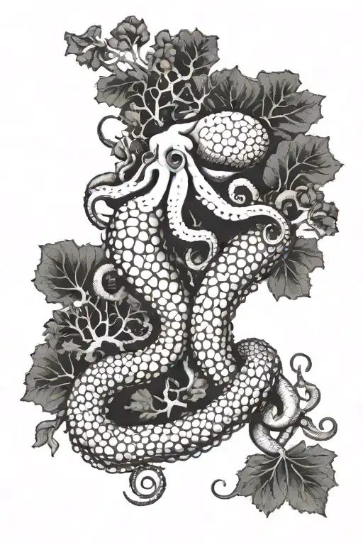 octopus with kale and a huge fish swarm  tattoo design idea