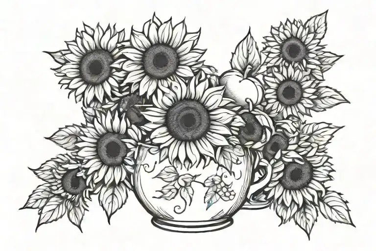 sunflowers, pooh bear hunny pot, apples tattoo design idea