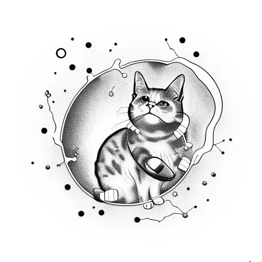 Cat silhouette inside a petri dish, surrounded by immune cells tattoo design idea