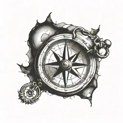 broken compass tattoo design idea