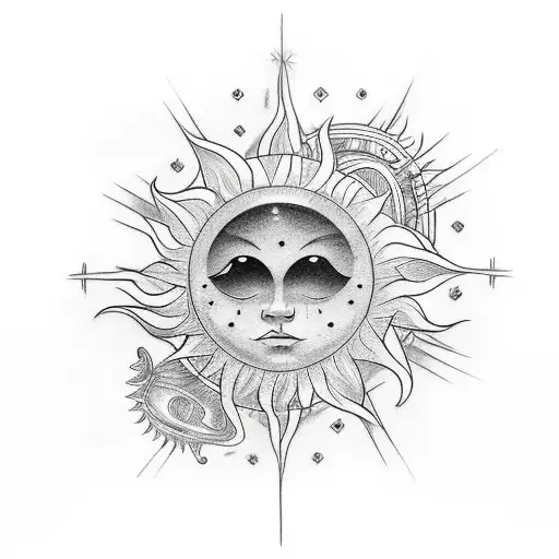 a tattoo with sun and music simplify version tattoo design idea