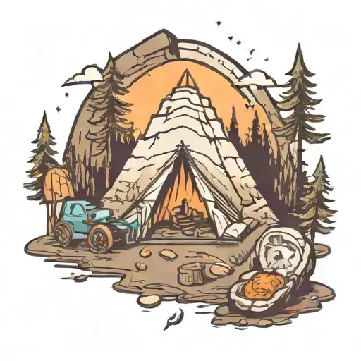 camping scene with a geode  tattoo design idea