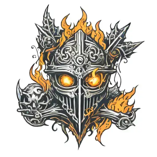 Dark sign with bonfire inside (dark souls) black and orange tattoo design idea