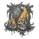 Dark sign with bonfire inside (dark souls) black and orange tattoo design idea