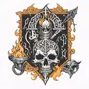 Dark sign with bonfire inside (dark souls) black and orange tattoo design idea