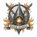 Dark sign with bonfire inside (dark souls) black and orange tattoo design idea