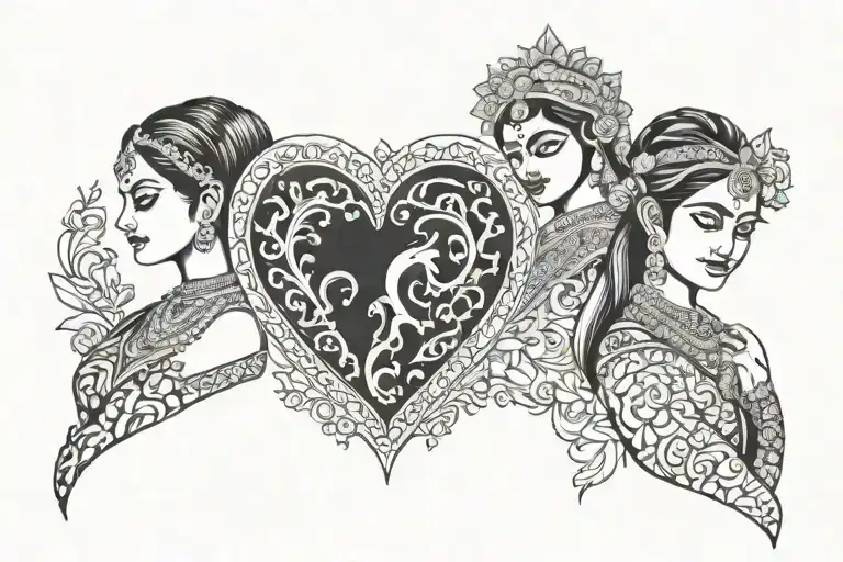 "Swapna," "Sri Ginni," and "Shrinika," with heart  tattoo design idea