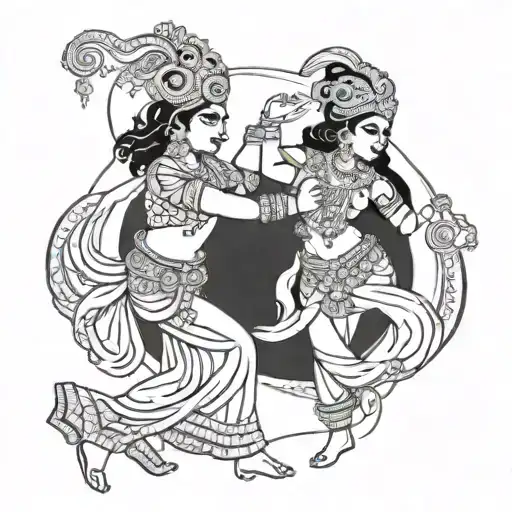 krishna and Radha rasleela dancing together symbolizing tattoo design idea