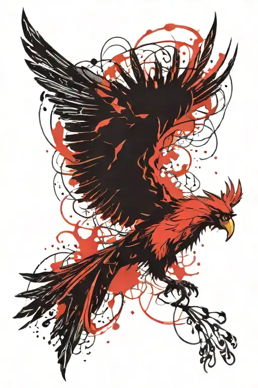 pheonix bird spread wings with a broken face mask in it's claws tattoo design idea