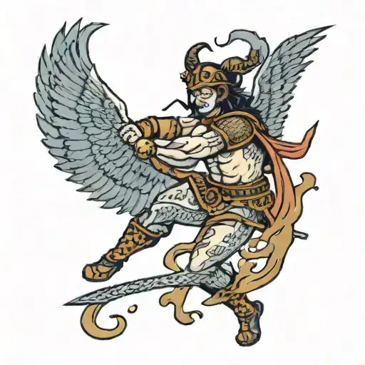 A traditional style tattoo of a warrior fighting their inner demons inspired by Angra's lyrics tattoo design idea