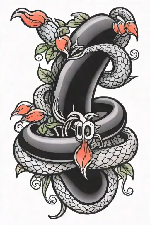 bleeding heart snake wrapped tattoo design idea