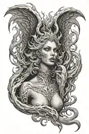 demonic angel woman in hell flames tattoo design idea