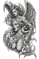 demonic angel woman in hell flames tattoo design idea