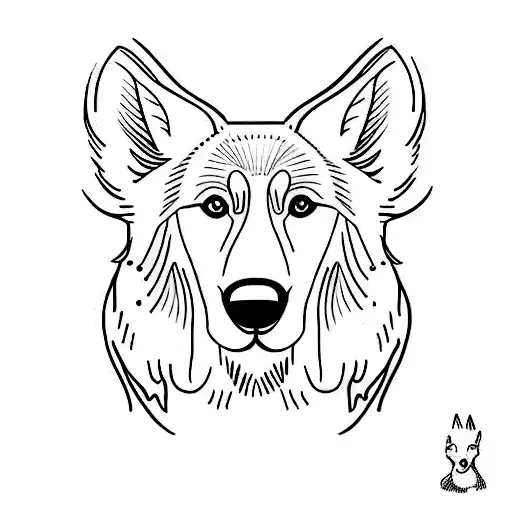 very minimalist white Swiss shepherd tattoo. just outline  tattoo design idea