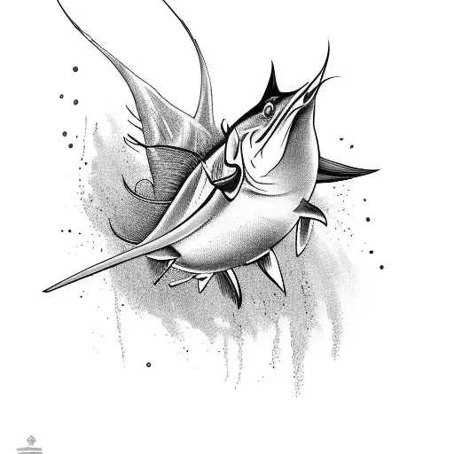A majestic marlin jumping out of the water tattoo design idea