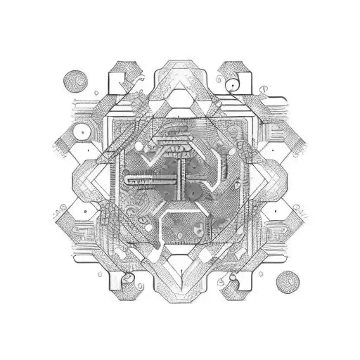 circuit board with molecules tattoo design idea