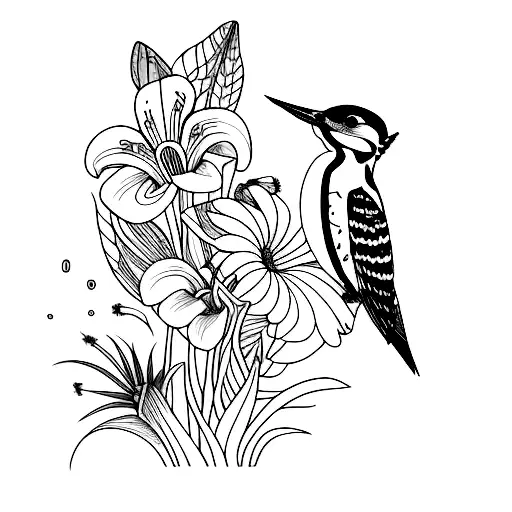 Woodpecker lily's  tattoo design idea