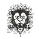 Lion with legs hanging out of mouth with 2 skulls in background  tattoo design idea