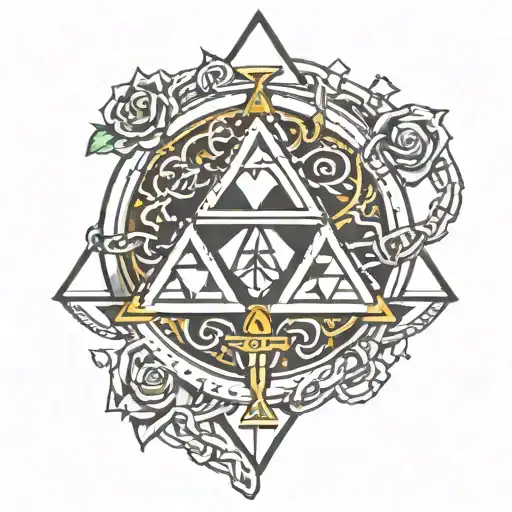 Zelda Triforce and Metal Bands connected by chains tattoo design idea