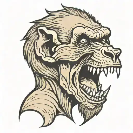 Baboon skull screaming skull tattoo design idea