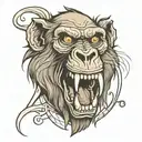 Baboon skull screaming skull tattoo design idea
