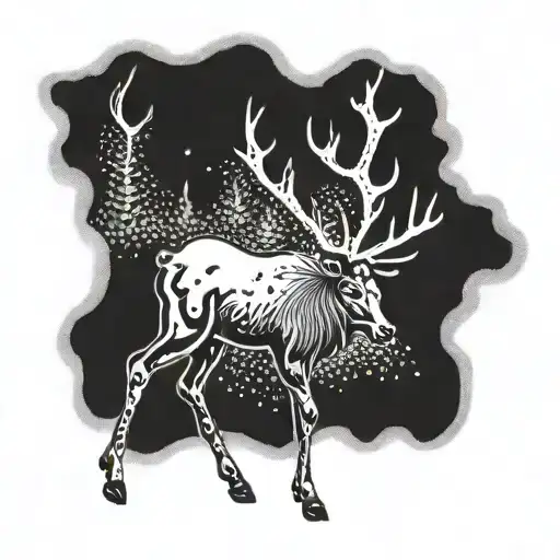 reindeer in snowstorm tattoo design idea