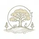 tree with alice in wonderland tattoo design idea
