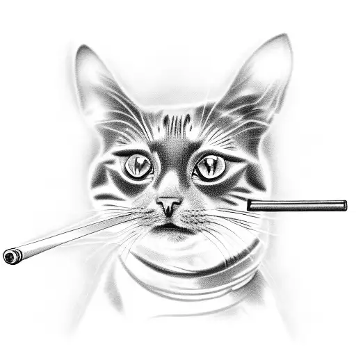 Design a tattoo featuring a Torti Cat playing with a gun tattoo design idea