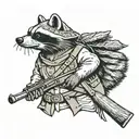 Raccoon from 1776 Revolutionary War wearing a Continental Army uniform carrying a Musket  tattoo design idea