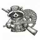 Raccoon from 1776 Revolutionary War wearing a Continental Army uniform carrying a Musket  tattoo design idea