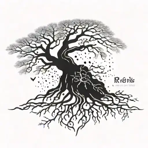 roots and tree growing containing geographical coordinates tattoo design idea