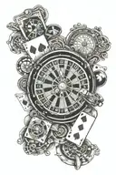 cards with 7 small hearts and roulette wheel tattoo design idea