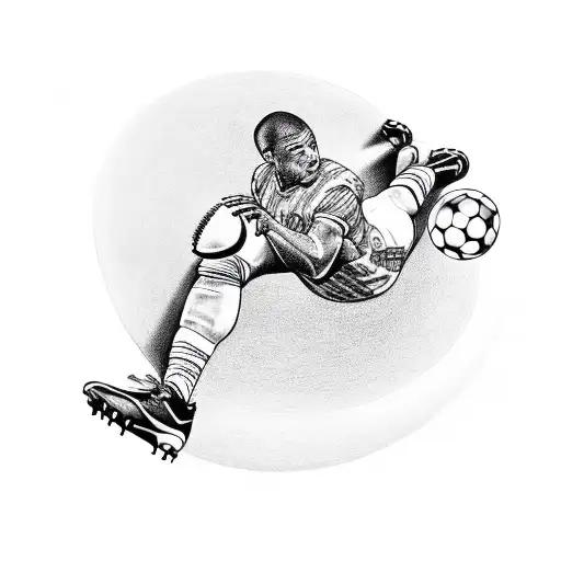 A football player kicking a ball that transforms into musical notes tattoo design idea