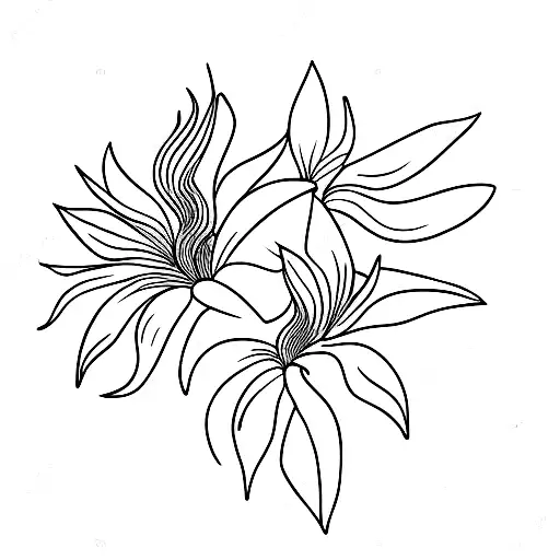 Mexican bird of paradise flower and buds surrounded by foliage tattoo design idea