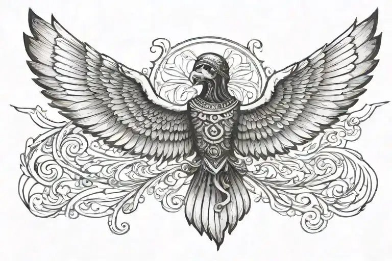 isis with realistic wings spread wide tattoo design idea