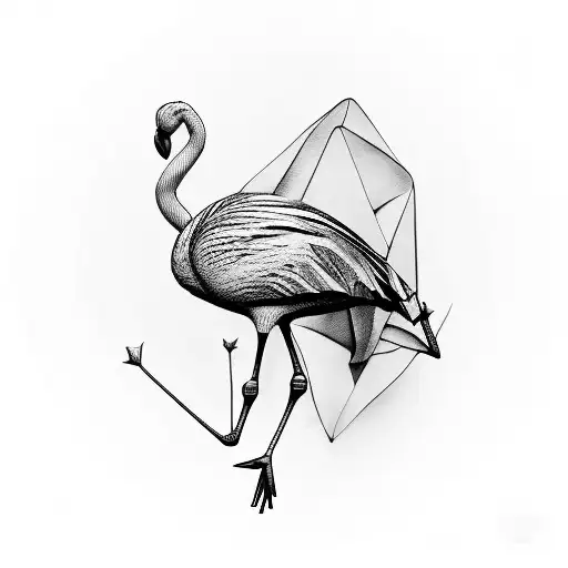flamant rose, fleur, origami tattoo design idea