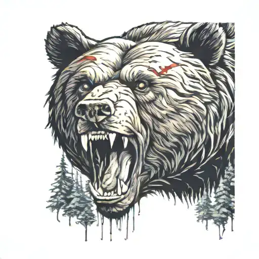 bear in rage in the forest tattoo design idea