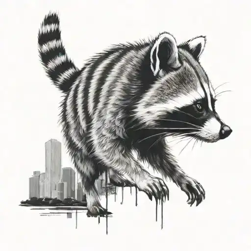 Raccoon spray painting city scape tattoo design idea
