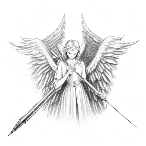 protecter cupid angel shooting bow tattoo design idea