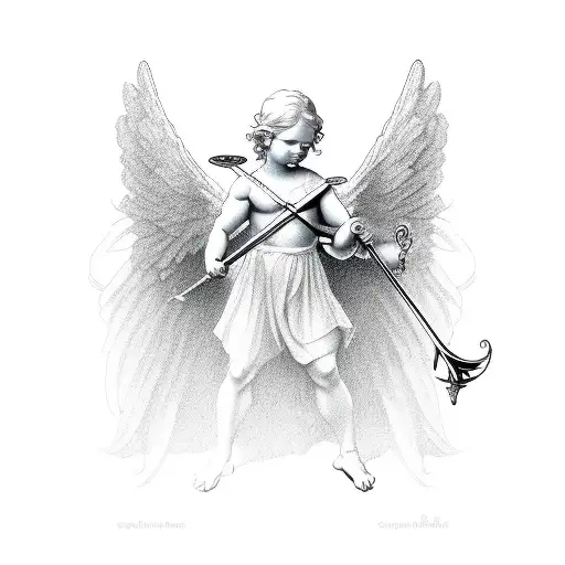cupid angel shooting bow tattoo design idea